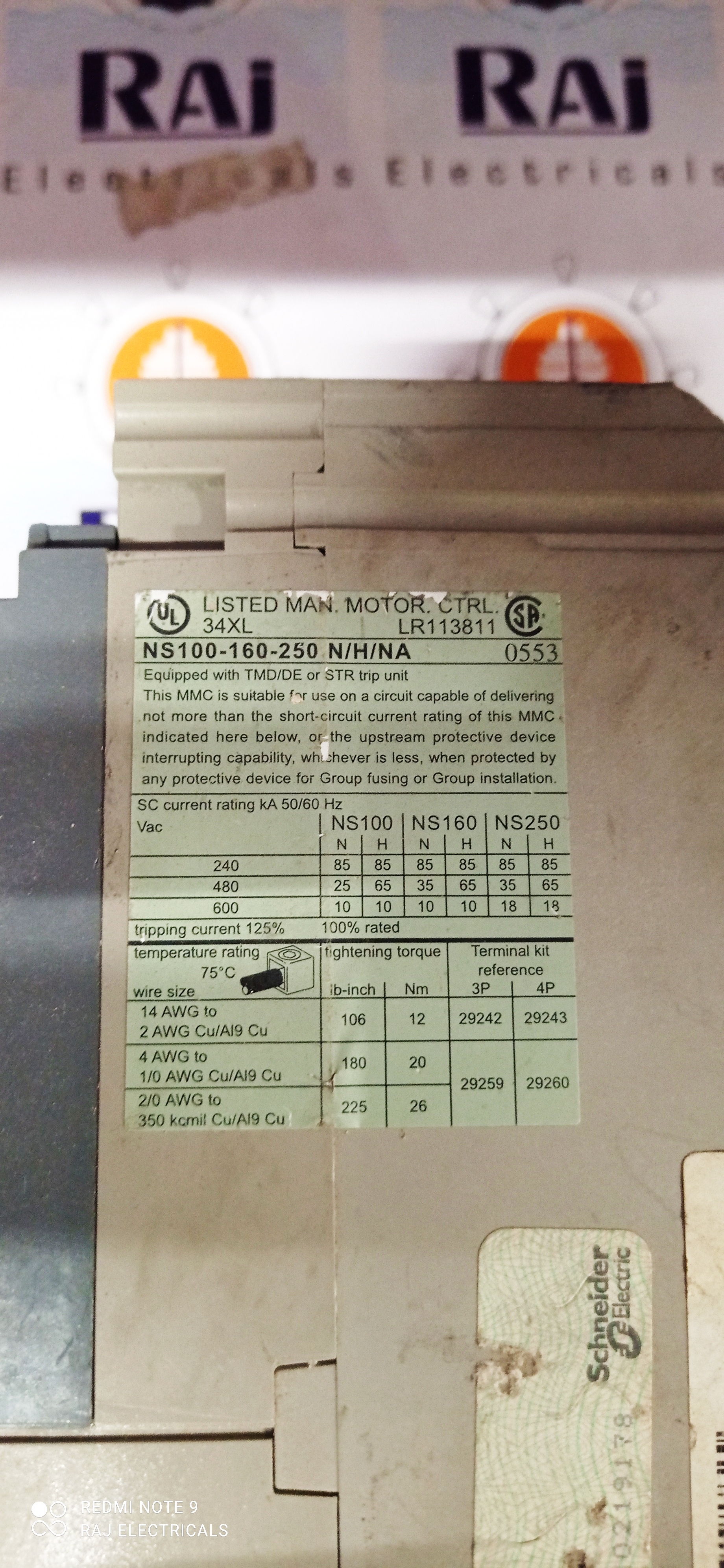 SCHNEIDER (CVS 160F) 200A 3P MCCB