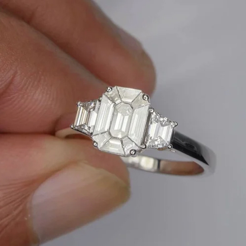 Emerald Pie Cut Natural Diamond Ring