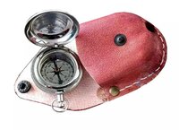 Silver Brass Push Button Pocket Compass With Leather Case Maritime Compass For Anniversary Gift Birthday Gift