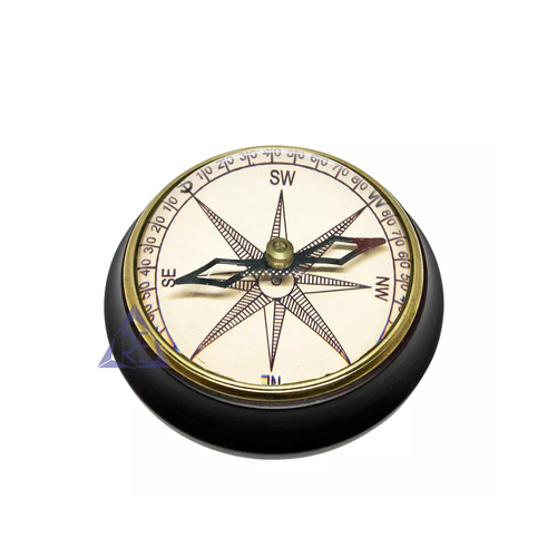 Handmade Collectible Maritime Wooden Base Compass Pocket Compass Desk Compass