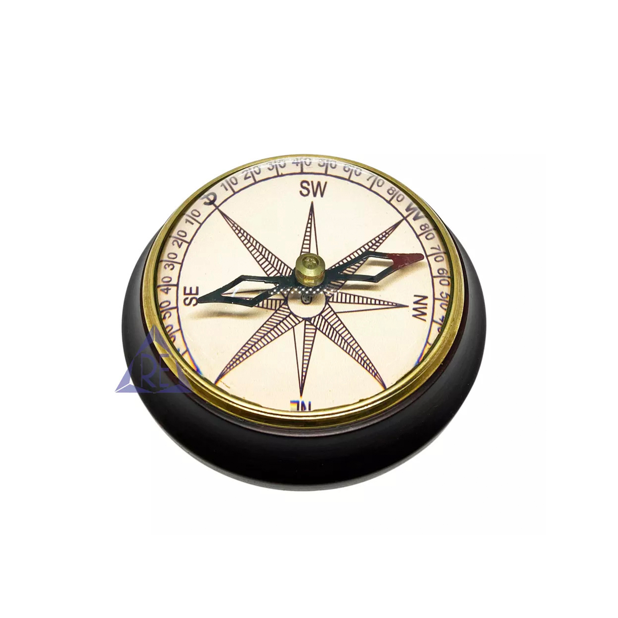 Handmade Collectible Maritime Wooden Base Compass Pocket Compass Desk Compass