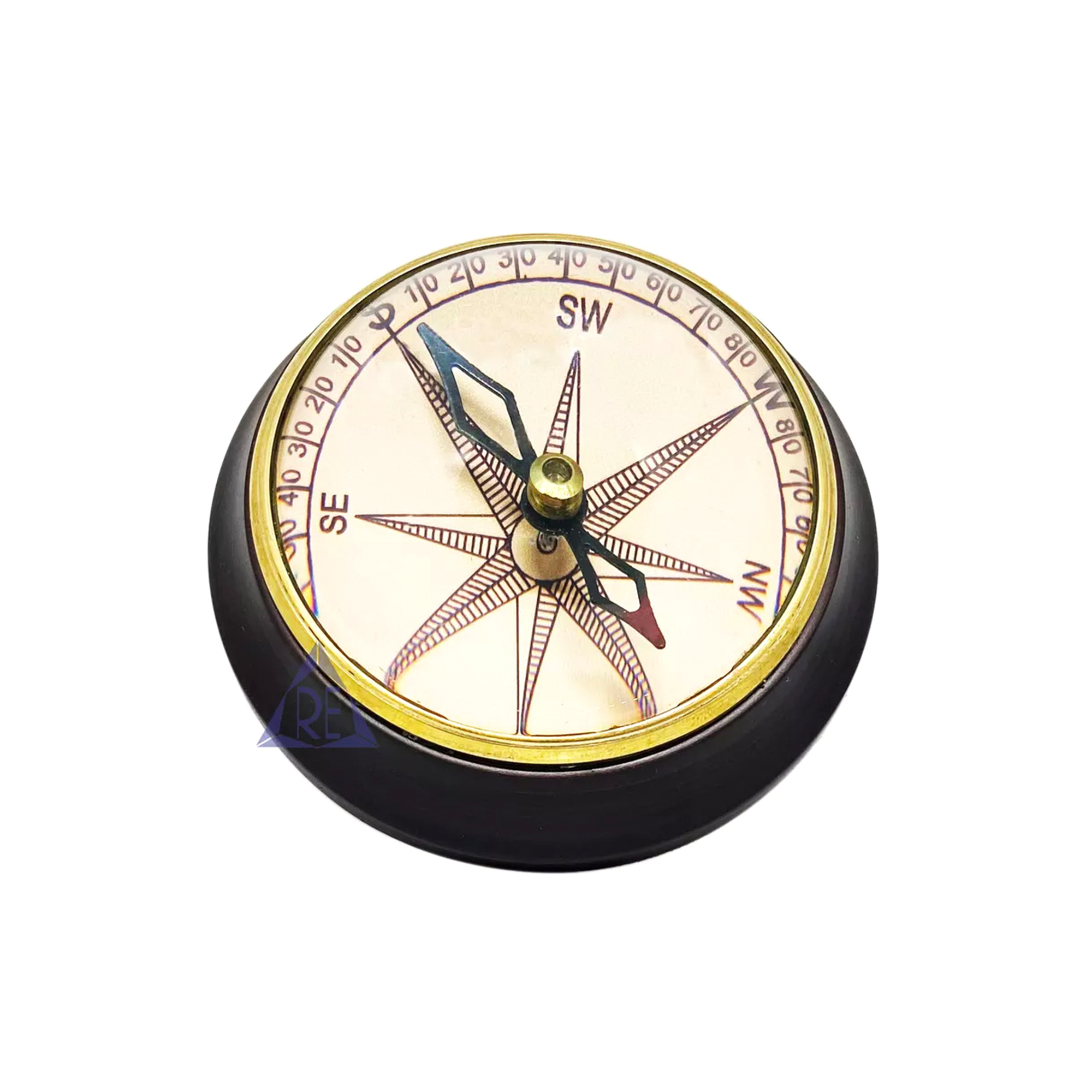 Handmade Collectible Maritime Wooden Base Compass Pocket Compass Desk Compass