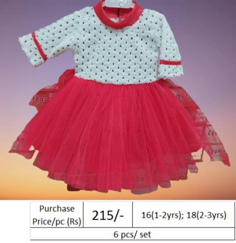 Kids Fancy Cotton Dress - Full Sleeve Cotton Frock Set (6 Pics) | Age Group: 1-3 Years Color: Red Size: [S M L XL] Embroidered Pattern Washable Ethnic Style for Girls