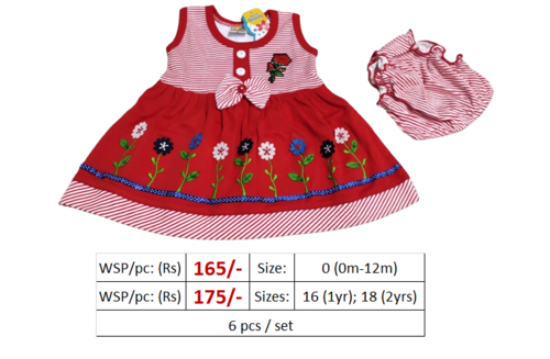 Infant Wear - Cotton Frock Set (6pics) for Baby Girls, Sizes S-XL | Red, Printed, Sleeveless, Washable, Ethnic Style, Summer Appropriate