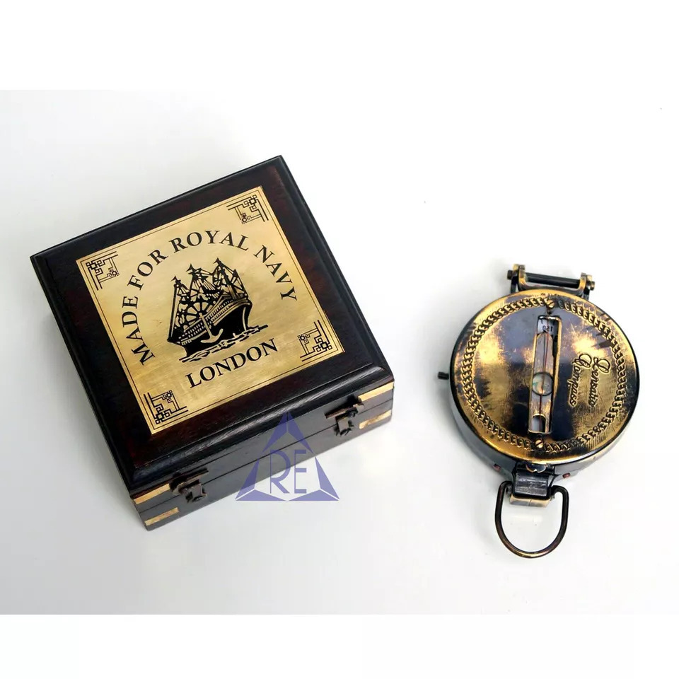 Antique Brass Prismatic Map Compass Lensatic Compass With Wood Box Handmade Gift engineering compass