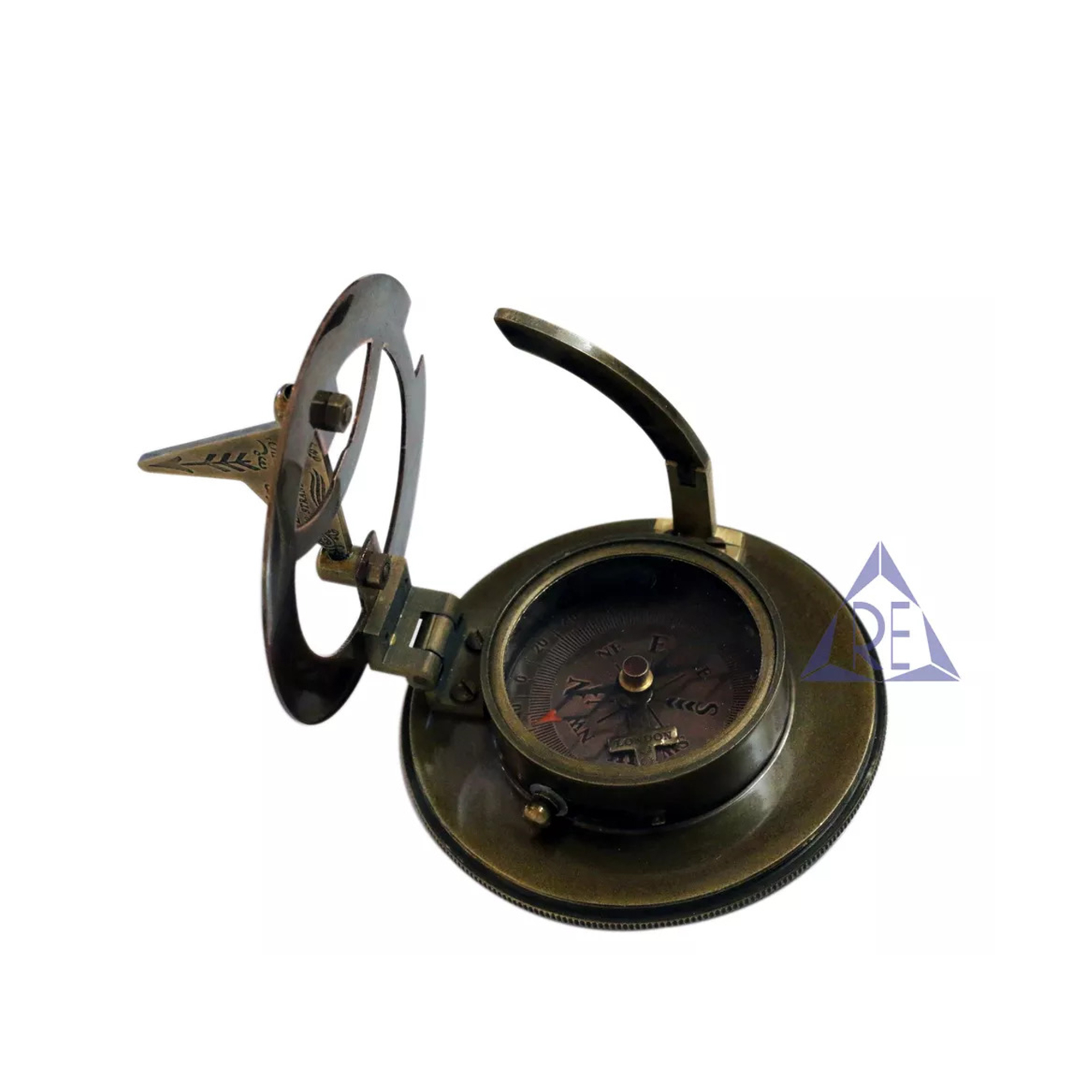 Brass Drum Sundial Calendar Compass Antique Brass Sundial Compass Elliott Bro With Leather Case Camping Hiking Compass