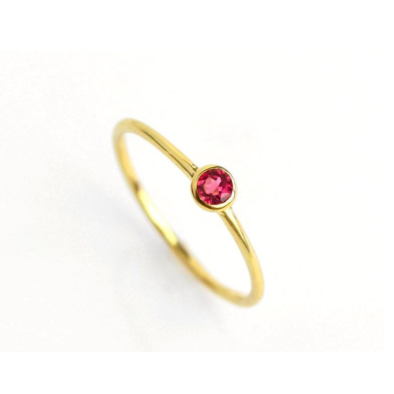 Tiny Gemstone Round Shape Gold Vermeil Ring