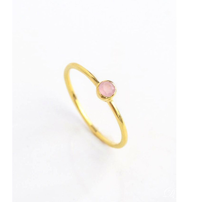 Tiny Gemstone Round Shape Gold Vermeil Ring