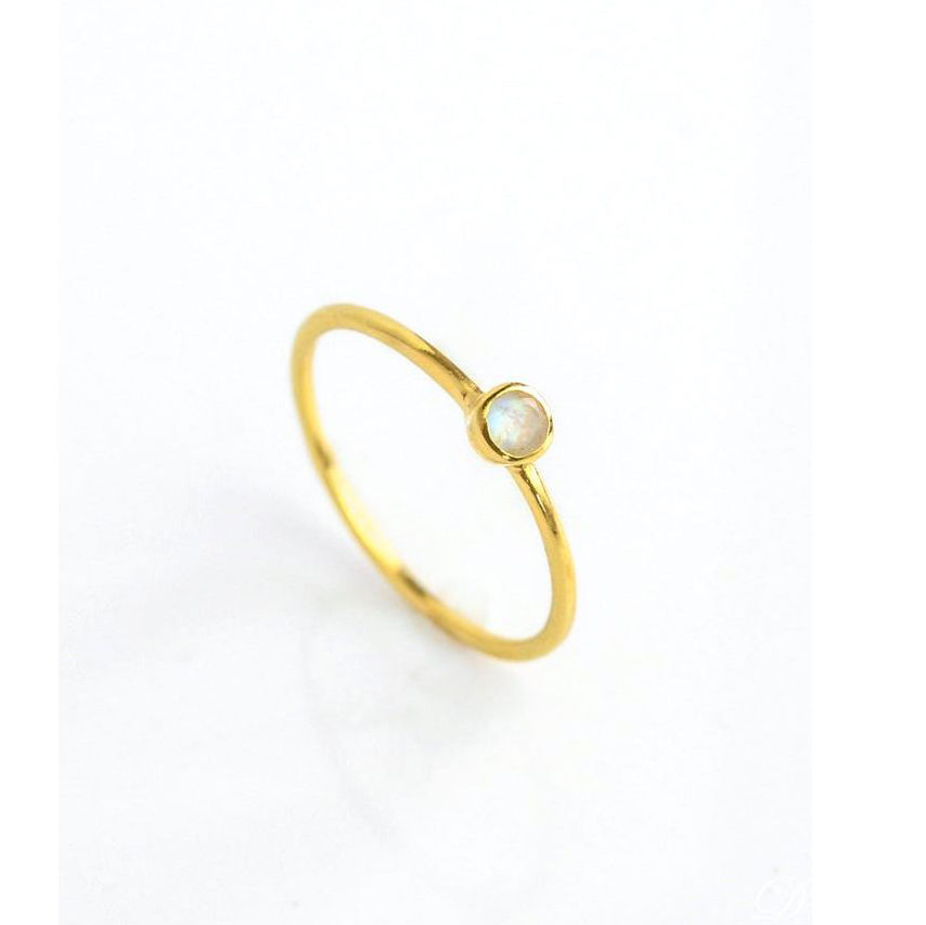 Tiny Gemstone Round Shape Gold Vermeil Ring