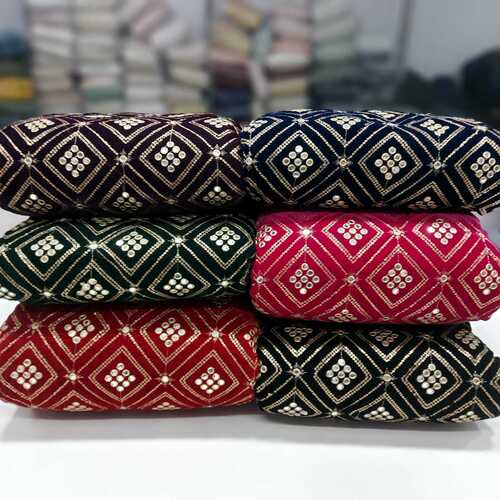 MICRO VELVET 9000 - 44" Width, 9mm & 3mm Sequins with Zari Work, Embroidered Texture | Ideal for Lehenga, Gown, Dress in 6 Colour Combinations