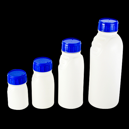 White HDPE SX Bottles - Plastic, 250 ml Size, Height 132.20 mm, White-Blue Color | Screw Cap Seal, Round Shape for Chemical & Pharmaceutical Use