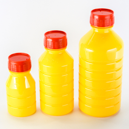 Yellow Peraquate Bottle - Plastic 1000 ml Height: 219 mm Color: Yellow-Red | Screw Cap Round Shape Ideal for Chemicals and Pharmaceuticals