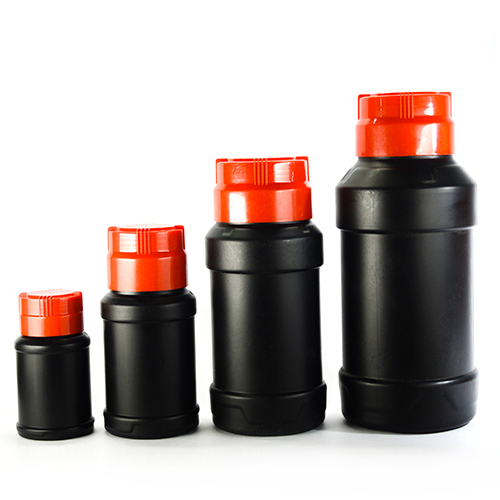 HDPE Humic Jar - Plastic, 1 kg, Black-Red, 277 mm Height | Industrial Use in Chemical & Pharmaceutical Applications, Screw Cap Sealing, Round Shape
