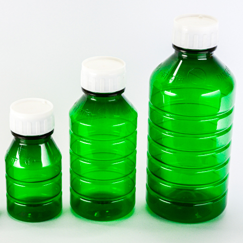PET Syrup Bottle - Plastic, 100 ml Size, Green-White Color, 115 mm Height | Round Shape, Screw Cap, Ideal for Pharmaceutical & Chemical Use