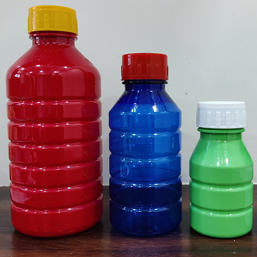 PET Regular Bottles - 1000 ml, Red-Yellow/Blue-Red/Green-White | Round Shape, 219 mm Height, Rubber Stopper, 100% Recyclable Plastic
