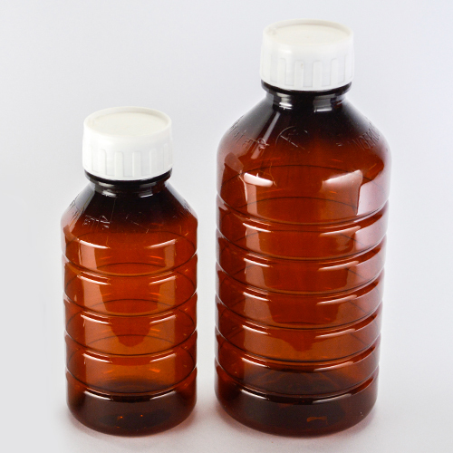 Brown PET Regular Round Bottle - Plastic, 100 ml, Height: 115 mm, Color: Brown-White | Industrial Use: Chemical, Pharmaceutical, Sealing Type: Rubber Stopper
