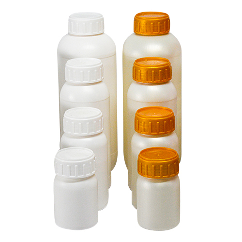 Plastic Round Bottle - 500ml, White-Golden Color, 180.90mm Height, Screw Cap, Round Shape, Ideal for Chemical and Pharmaceutical Use