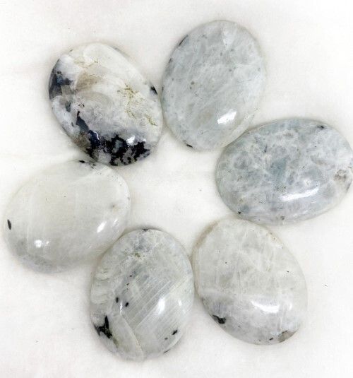 Polished White Rainbow Moonstone Palm Stone