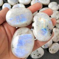 Polished White Rainbow Moonstone Palm Stone