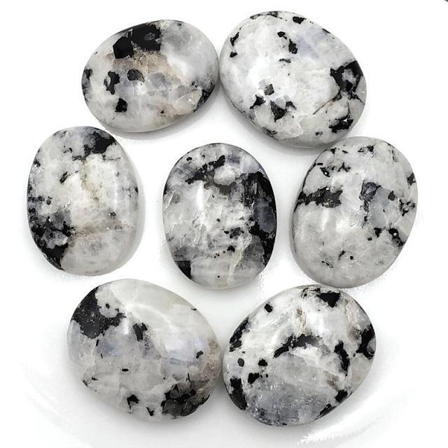 Polished White Rainbow Moonstone Palm Stone