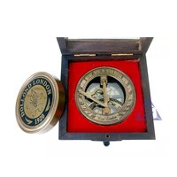 Brass Sundial Anniversary Compass With Wooden Gift Box Camping Hiking Antique Compass antique brass sundial compass