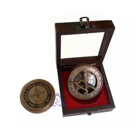 Brass Sundial Anniversary Compass With Wooden Gift Box Camping Hiking Antique Compass antique brass sundial compass