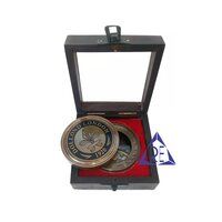 Brass Sundial Anniversary Compass With Wooden Gift Box Camping Hiking Antique Compass antique brass sundial compass