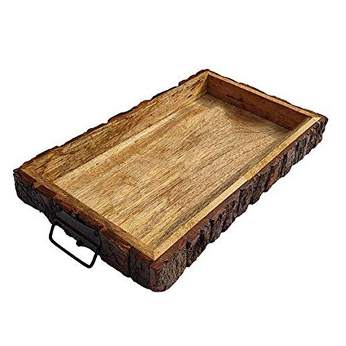 Brown Wooden Serving Tray With Buckle