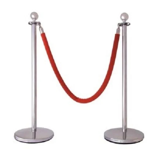 Queue Stand with Velvet Rope - Cast Iron, Different Size, Silver Color | Manual Functionality for Industrial and Outdoor Use