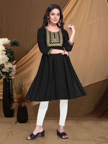 Washable Aashvi Black Heavy Rayon Kurti