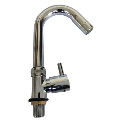 Silver Brass Bathroom Swan Neck Tap