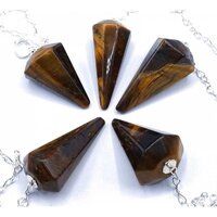 Natural Tiger Eye Gemstone Dowsing Cone Pendulum