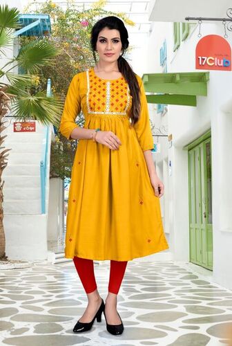 Aashvi Yellow Heavy Rayon Kurti