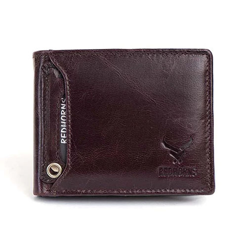 Brown Mens Genuine Leather Bi-fold Wallet