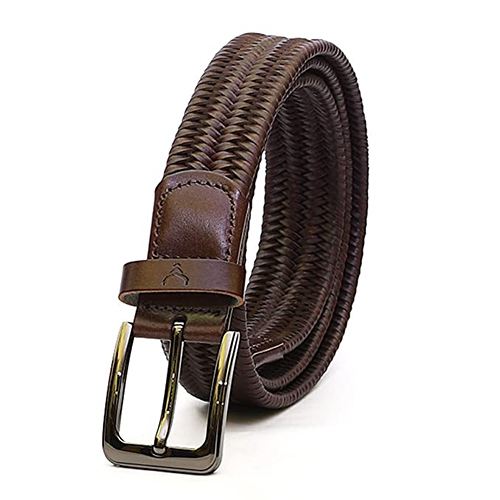 Mens Genuine Leather Braided Elastic Belt