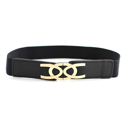 Black Ladies Oval Shaped Elastic Waist Belt