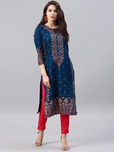 Washable Jiya Blue Heavy Rayon Kurti