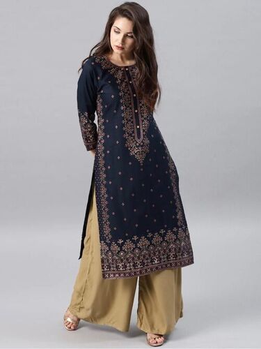 Washable Jiya Navy Blue Heavy Rayon Kurti