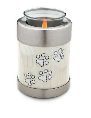 White Paw Print Tealight Urn