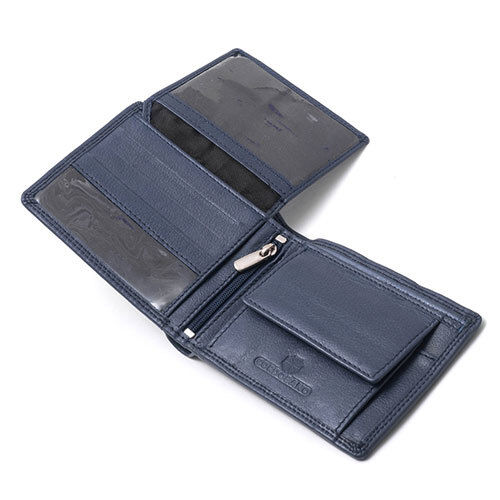 Blue Men'S Leather Wallet With Coin Pouch