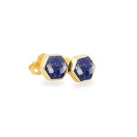 Hexagon Shape Gemstone 925 Sterling Silver Gold Vermeil Stud Earring