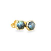 Hexagon Shape Gemstone 925 Sterling Silver Gold Vermeil Stud Earring