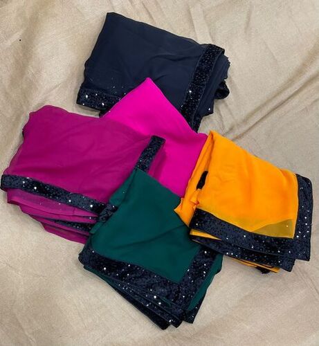 Women Jorjet Saree For The Vinter season With Stitched Fabric Velvet Seq Blouse