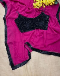 Women Jorjet Saree For The Vinter season With Stitched Fabric Velvet Seq Blouse