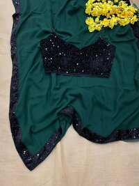 Women Jorjet Saree For The Vinter season With Stitched Fabric Velvet Seq Blouse