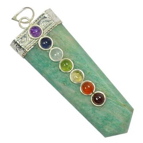 Natural Amazonite Seven Chakra Stones Flat Pendant