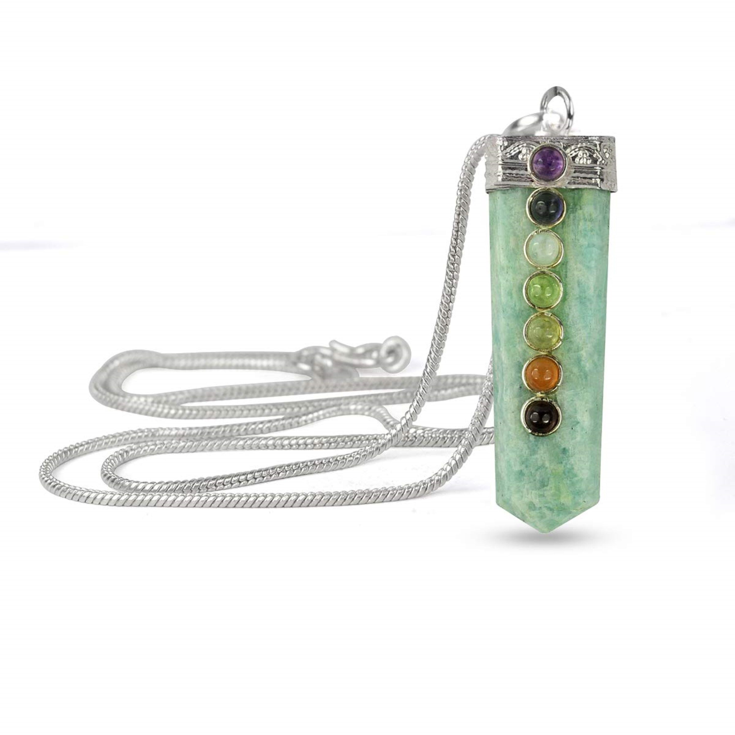 Natural Amazonite Seven Chakra Stones Flat Pendant