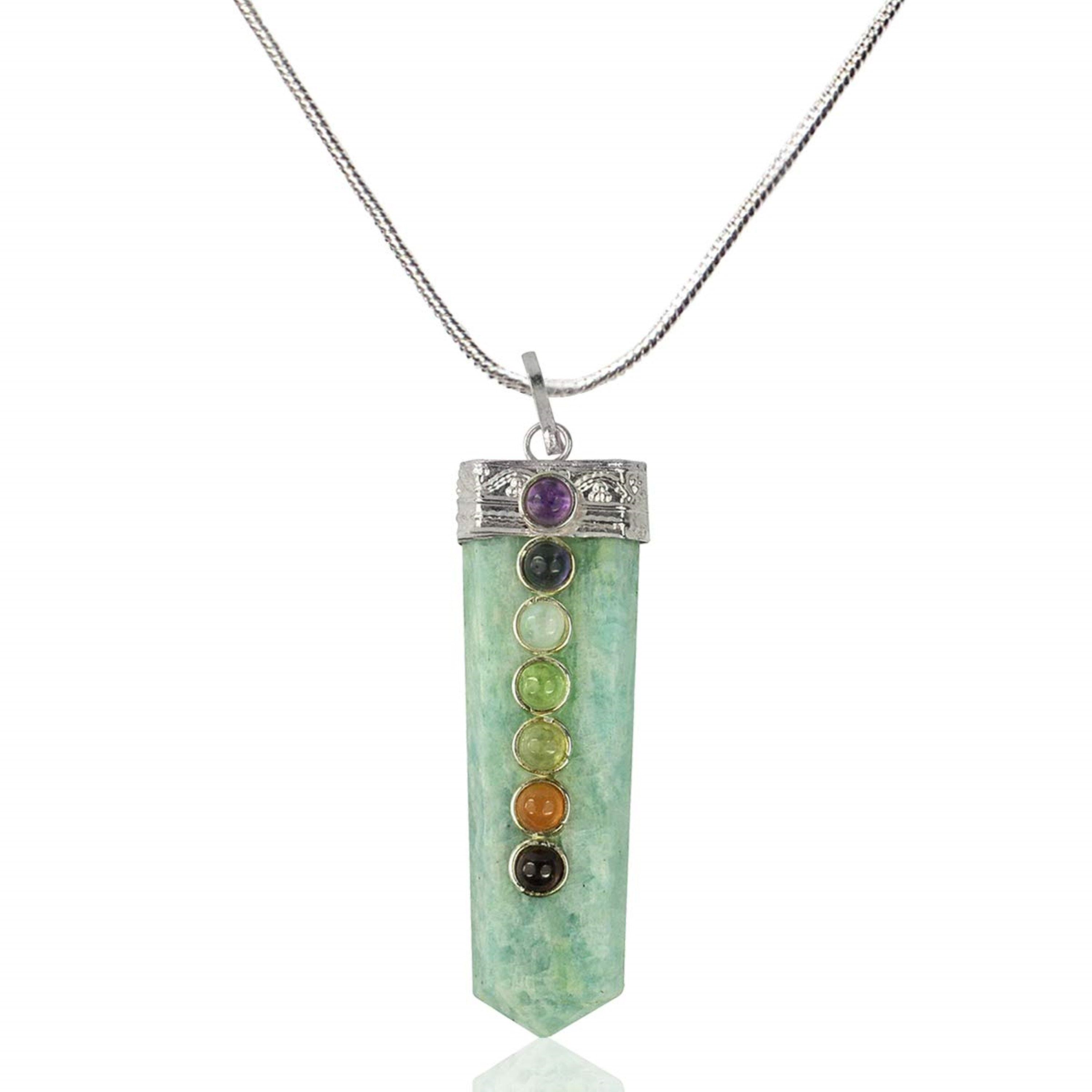 Natural Amazonite Seven Chakra Stones Flat Pendant