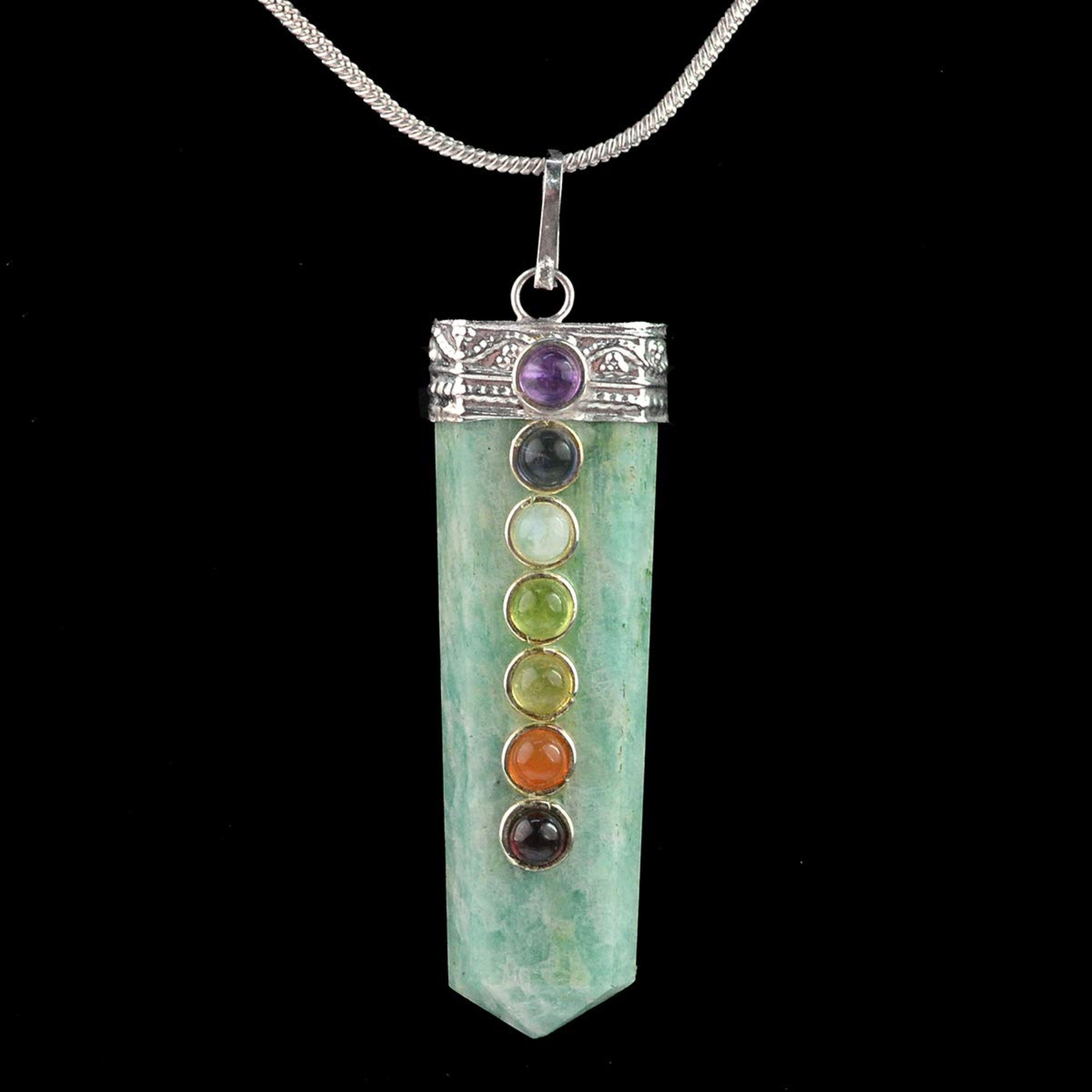 Natural Amazonite Seven Chakra Stones Flat Pendant