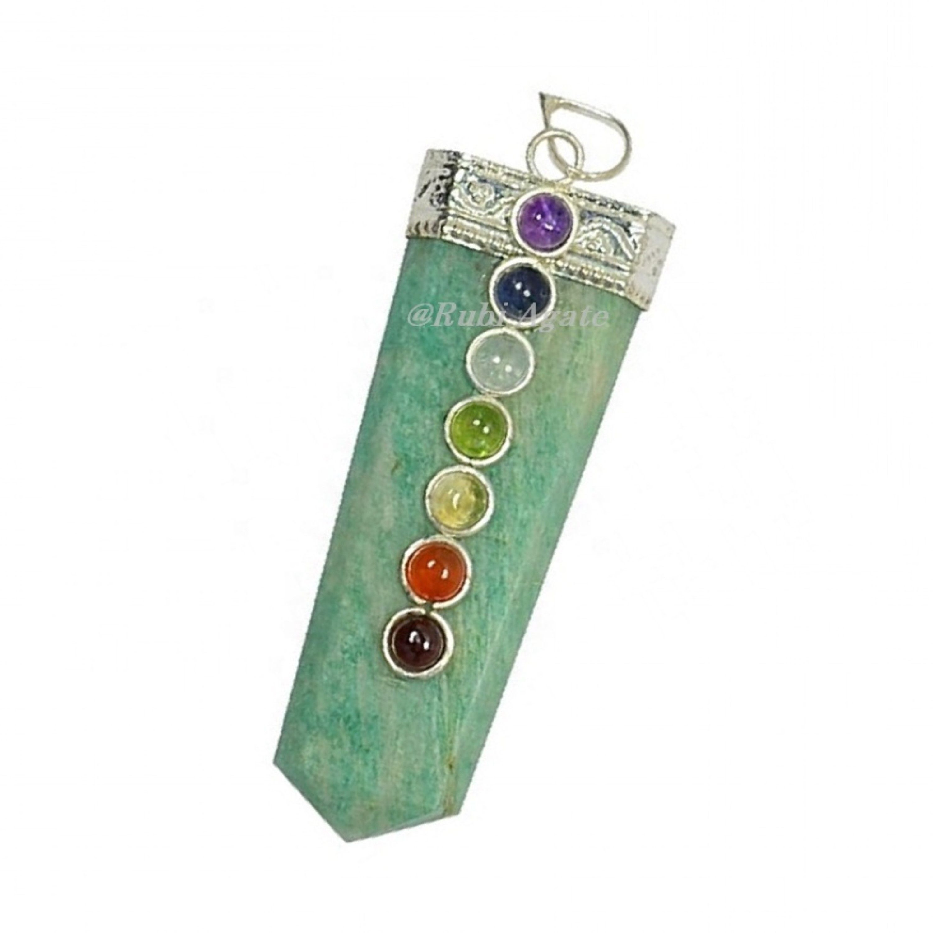 Natural Amazonite Seven Chakra Stones Flat Pendant